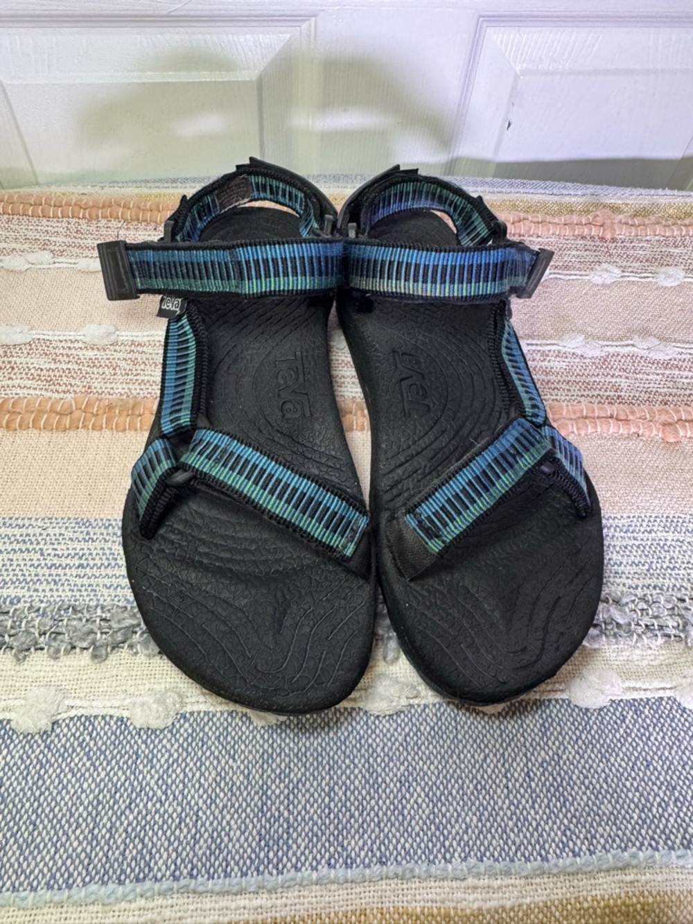 Teva Kids Black Sandals with Blue and Green Stripes
